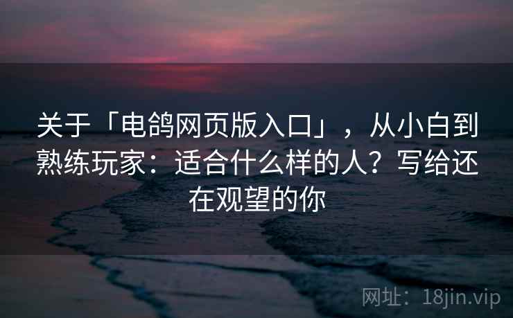关于「电鸽网页版入口」，从小白到熟练玩家：适合什么样的人？写给还在观望的你