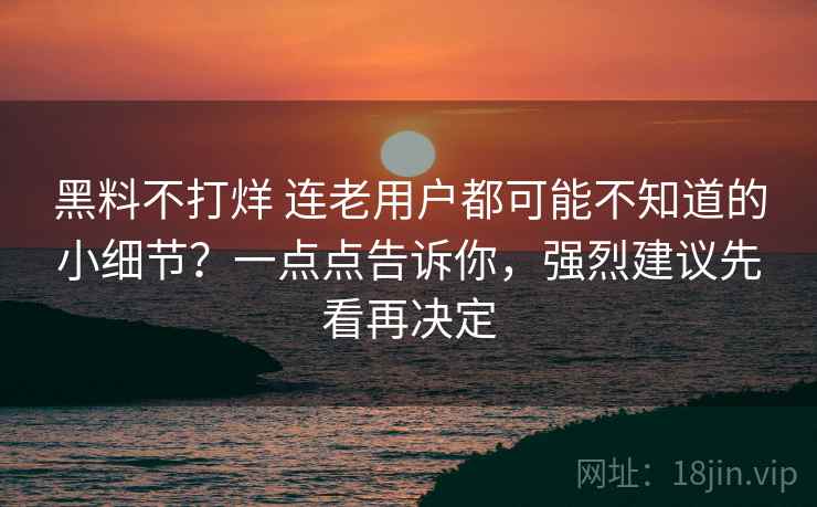 黑料不打烊 连老用户都可能不知道的小细节？一点点告诉你，强烈建议先看再决定